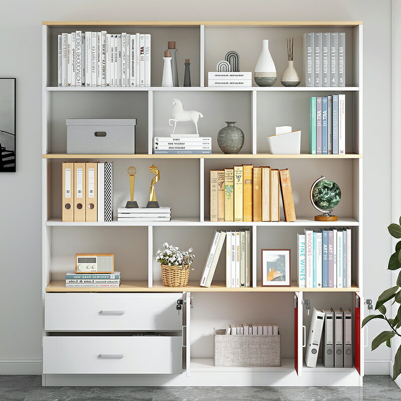書柜家用靠墻儲物柜現代落地書架辦公室多層置物收納柜木質文件柜
