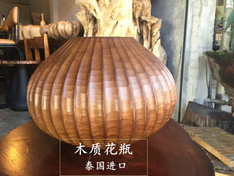 木質花瓶擺件客廳插花乾花假花鮮花瓶日式新中式玄關裝飾擺設手工