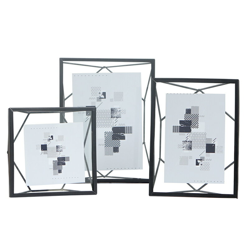 幾何相框北歐創意金屬玻璃畫框支架桌面擺件照片簡約現代相冊擺臺