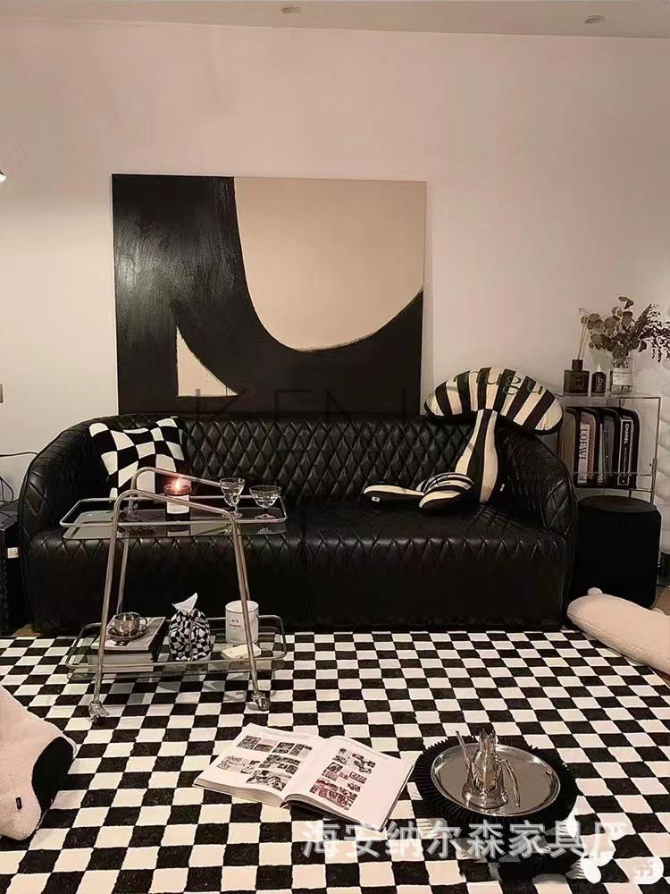 【KENS】沙發 沙發椅 北歐黑色真皮沙發現代簡約客廳小戶型沙發三人位組合皮藝沙發