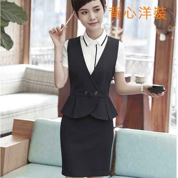 灰姑娘[8Y005-PF]簡約百搭兩粒釦V領假兩件OL背心洋裝~上班/面試