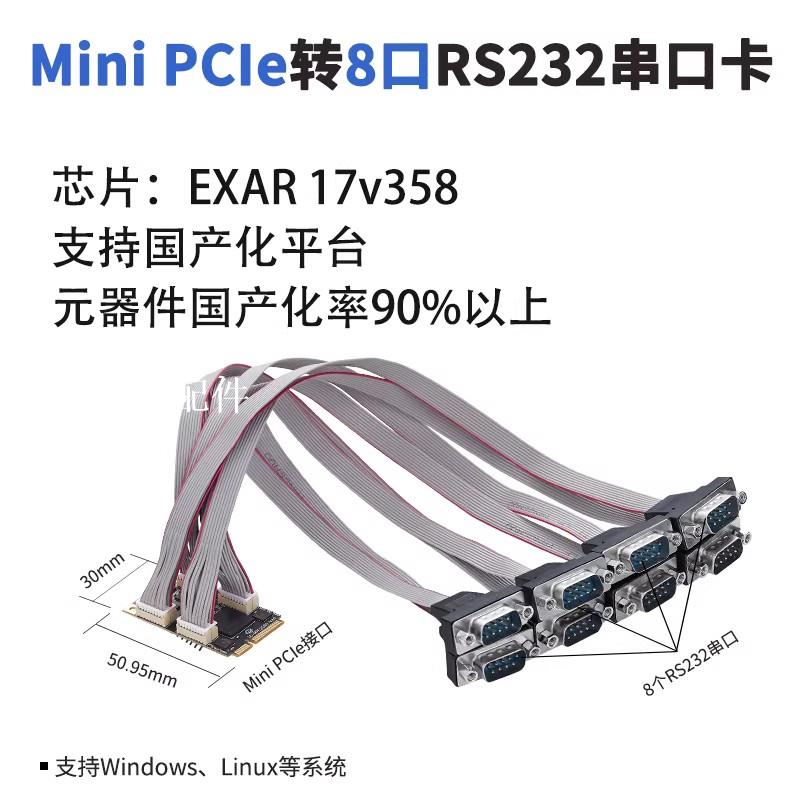 樂擴MINI PCIe轉8串口卡RS232通訊信號COM埠DB9信創麒麟國產化[領邦五金配件]