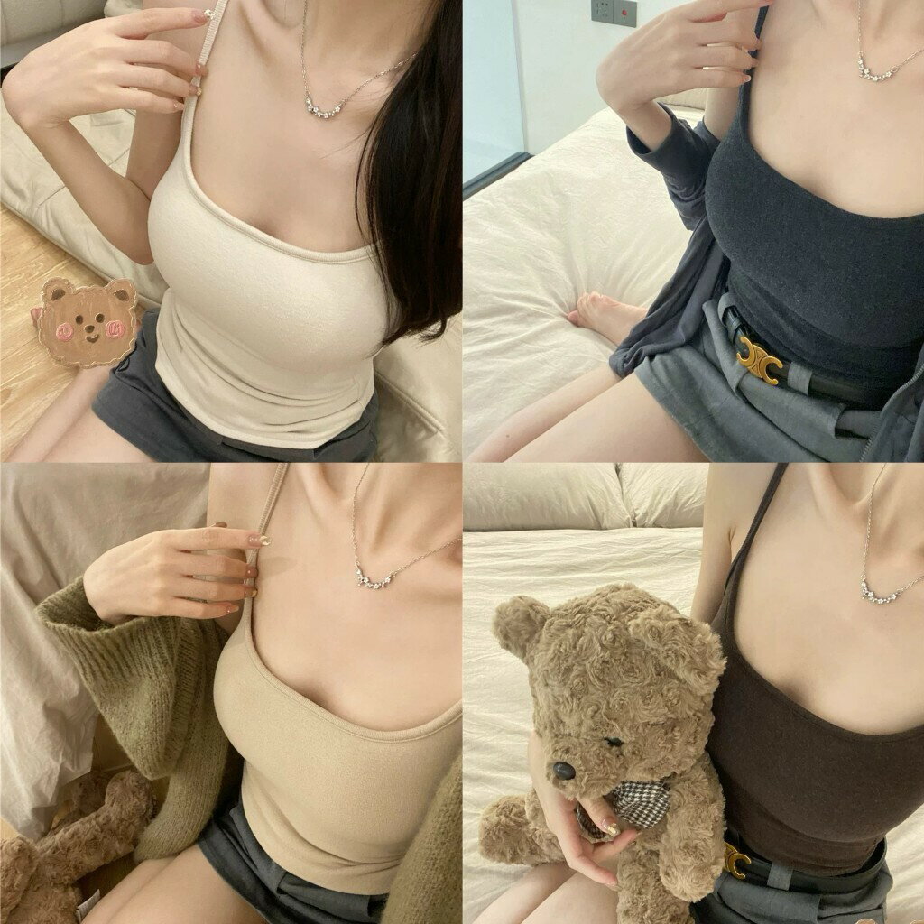 FUXI 磨毛帶胸墊背心女 外擴顯胸大細肩帶背心 小可愛 保暖背心 可拆卸罩杯背心 內搭背心 發熱背心 打底吊帶背心