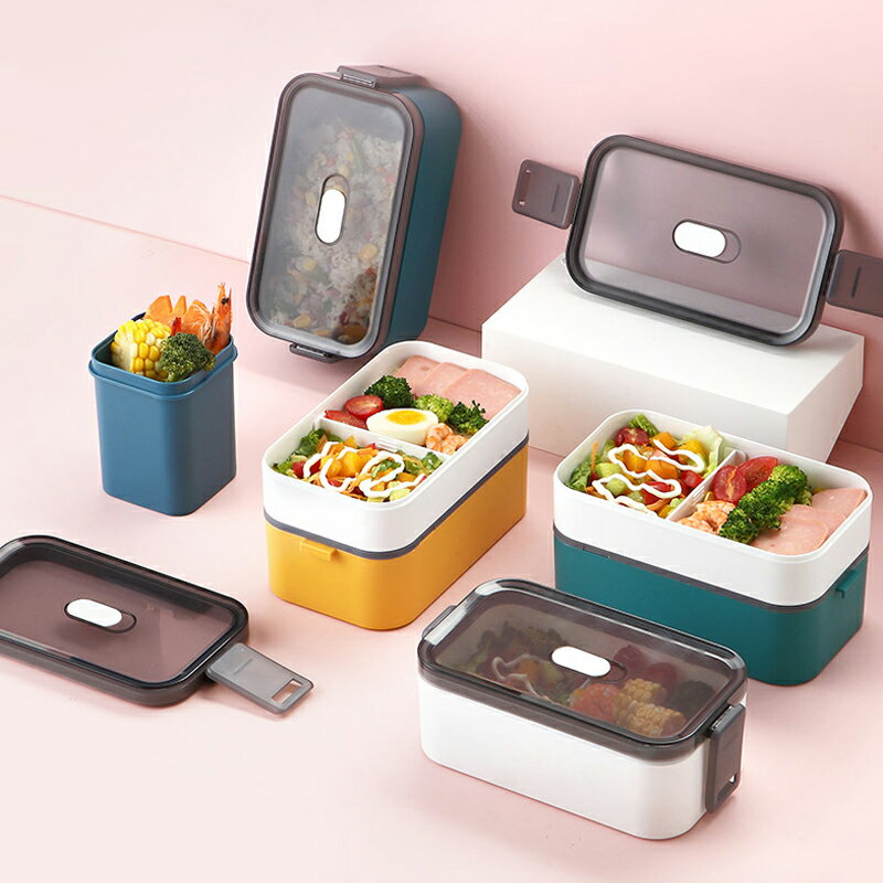 雙層飯盒分隔型上班族學生便當盒微波爐加熱簡約日式輕便帶飯餐盒