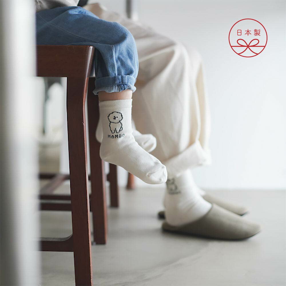 claska MAMBO -比熊犬 日本製幼童棉襪 (13-15cm 兩色)