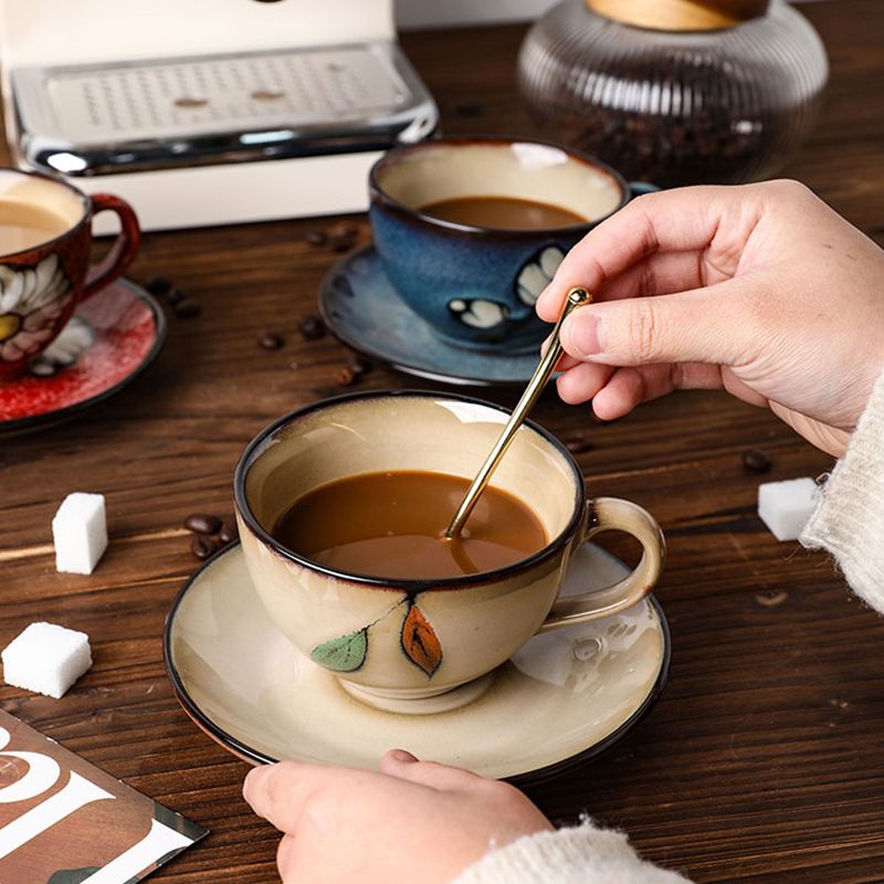 咖啡杯 免運 快速出貨 舍裡日式陶瓷咖啡杯碟中古風耐高溫馬克杯高顏值情侶家用下午茶杯SS09公司貨