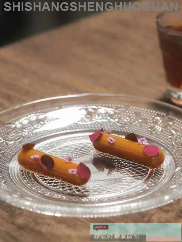 特色餐具 餐盤 可開發票 創意家用客廳大水果盤小精緻玻璃點心碟圓形歐式玻璃杯託盤玻璃盤