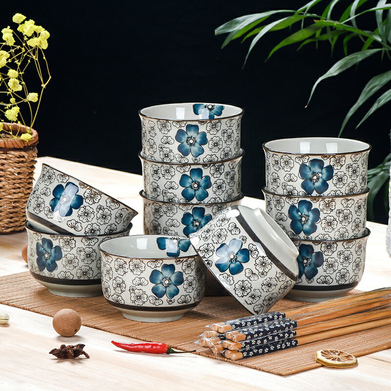 10個裝碗套裝日式和風餐具創意陶瓷碗餐具套裝家用吃飯碗小米飯碗