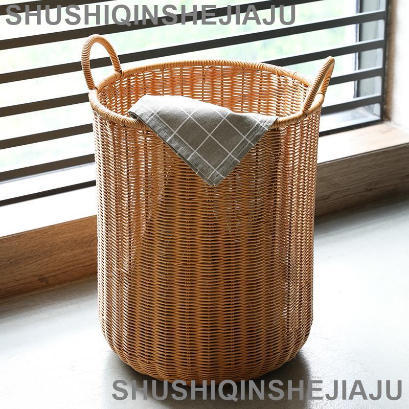 居家收納 仿藤編收納 可開發票 北歐風衣物臟衣籃圓形塑膠藤編衣帽間衣服收納筐 入戶雨傘置物桶