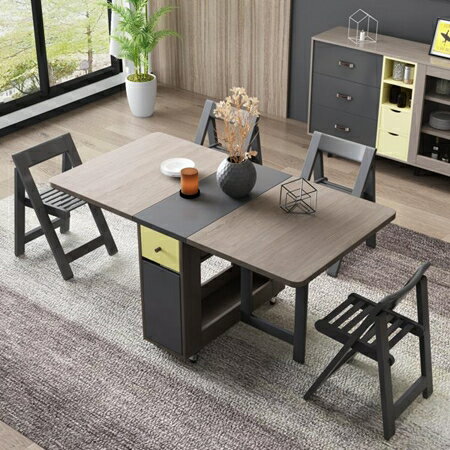 移動摺疊餐桌椅組合小戶型家用簡易北歐實木餐桌椅簡約多功能伸縮JY 全館免運
