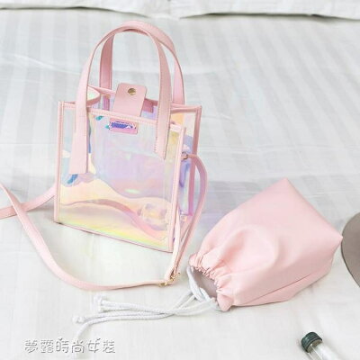 Ins超火上新小包包新款斜背女包鐳射手提單肩透明霓彩子母包 夢露時尚女裝 母親節禮物商品評價 韓衣館