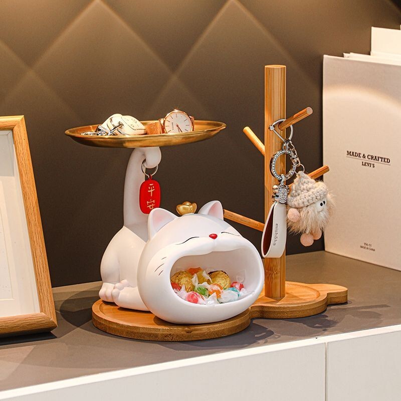 ·招財貓鑰匙收納擺件 進門入戶玄關擺件 臥室家居桌面裝飾品 喬遷開店開業送禮 新居禮品 新屋送禮 入厝禮物 居家裝飾