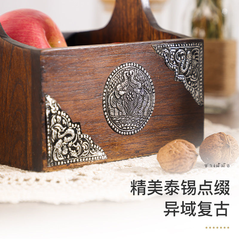 限時下殺 免運/可開票 梳妝臺實木手提收納籃中式復古木質化妝品護膚品收納盒置物架