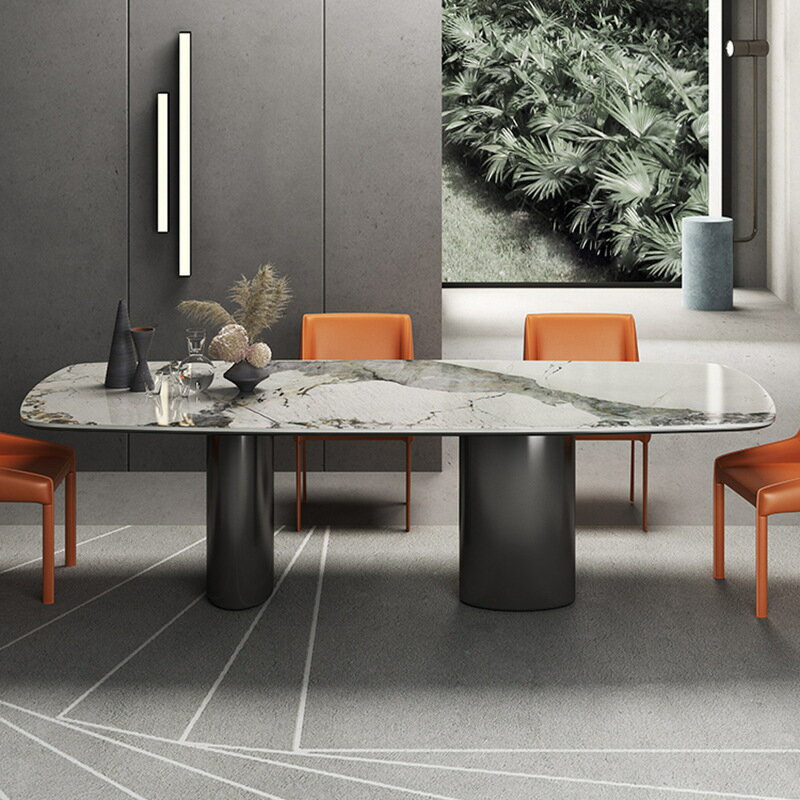 意式輕奢亮光巖板餐桌現代簡約別墅大小戶型長方形奢石餐桌椅組合