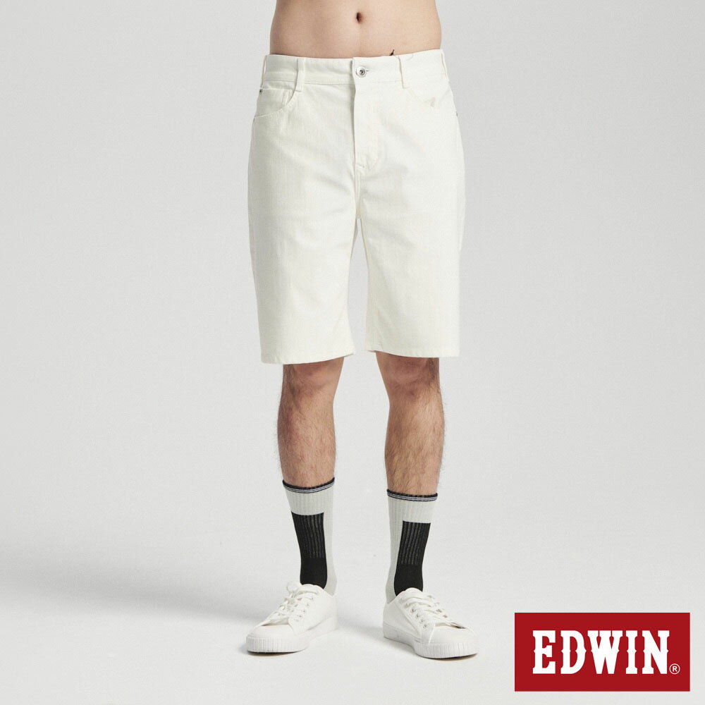 EDWIN 冰河玉斜紋 迦績JERSEYS 寬丹寧短褲-男款 白色 #滿額折抵