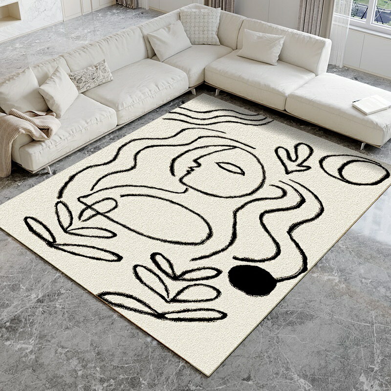 仿羊絨地毯加厚黑白現代客廳簡約地毯地墊可水洗臥室地毯床邊毯 2LX5