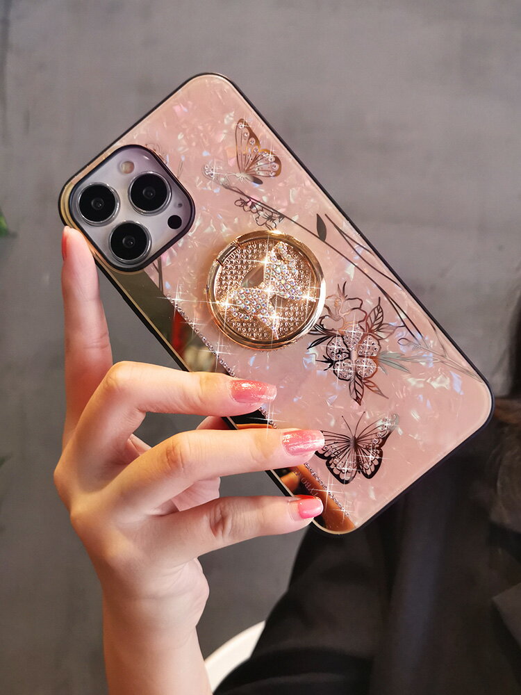蘋果13手機殼潮牌iphone13promax網紅同款13pro帶鉆指環支架13mini女款全包防摔個性創意貝殼紋時尚保護套