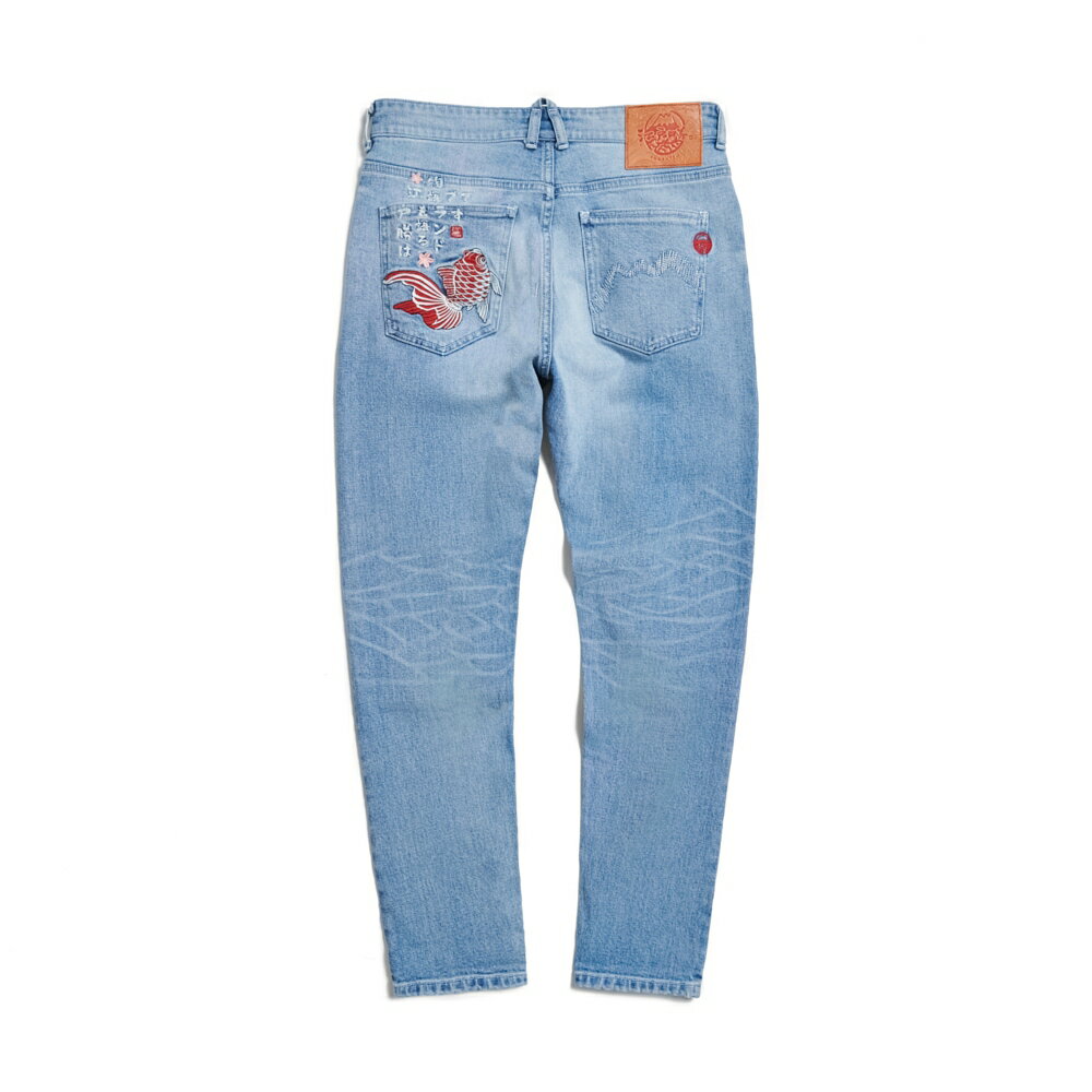 EDOKATSU江戶勝 男款 經典後袋金魚丹寧窄管直筒褲 (漂淺藍) 1