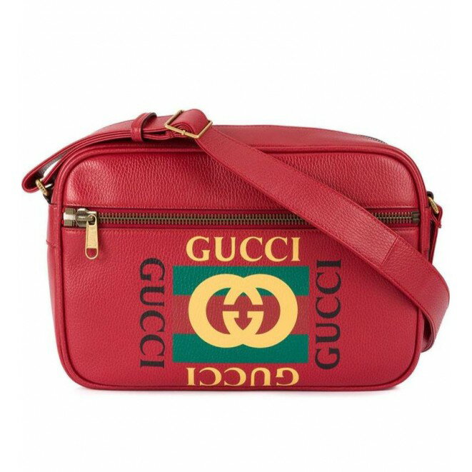 Gucci 523589 Logo 圖紋印刷信使郵差斜背包 紅色