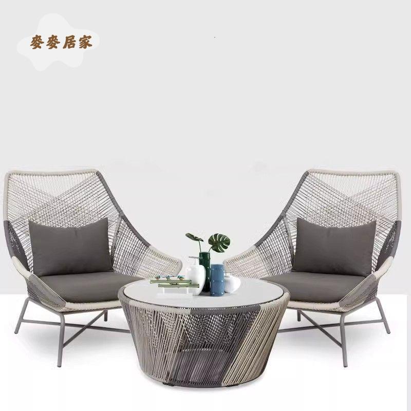 陽臺桌椅藤椅三件套戶外休閑椅庭院單人休閑傢俱露臺沙發藤編椅子 pm6231