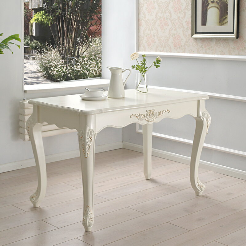 【限時優惠】簡約小戶型長方形飯桌現代歐式雕花餐廳家用餐桌法式輕奢白色飯桌