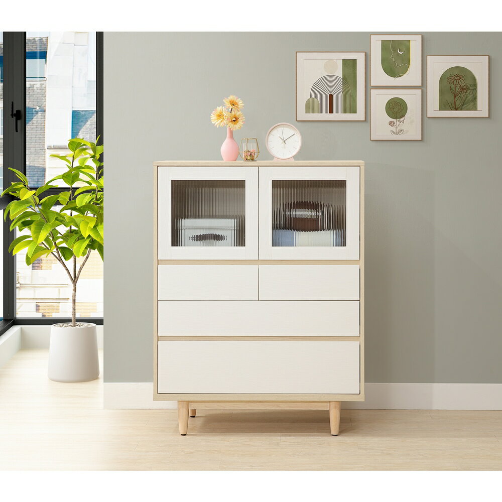 【直人木業】綠建材彩妝板溫馨系列長虹玻璃收納櫃90公分｜#APP結帳再賺4%點數#熱門收藏家具 1