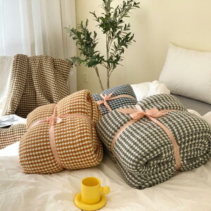 針織提花仿羊羔絨線毯春秋雙層單雙人蓋毯客廳裝飾毯日式毯子