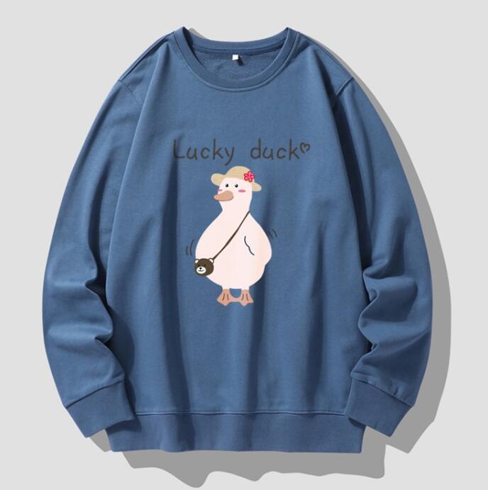 FINDSENSE X 2022 街頭時尚 男士 lucky duck卡通小鴨圖案印花 圓領T恤 長袖外套 圖案T恤 4