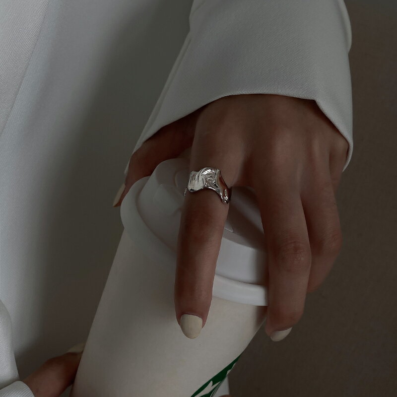 925純銀異性寬面戒指女復古冷淡風食指戒男潮個性朋克嘻哈指環 2
