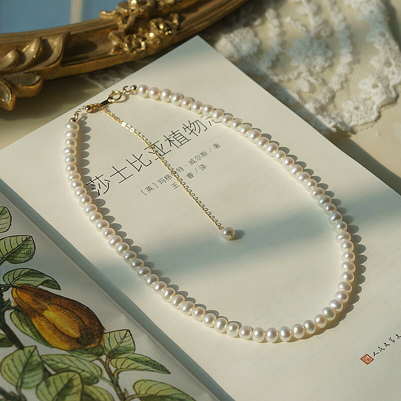 珍珠項鍊串珠鎖骨鍊-天然珍珠4-5mm鍍14K金女飾品74ao38【獨家進口】【米蘭精品】