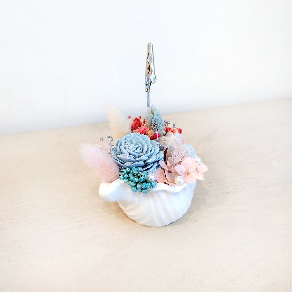 萩蒔花花藝x覓品竹北手作店-乾燥花x永生花創作花盆/海螺造型花器-藍色-附照片夾 2