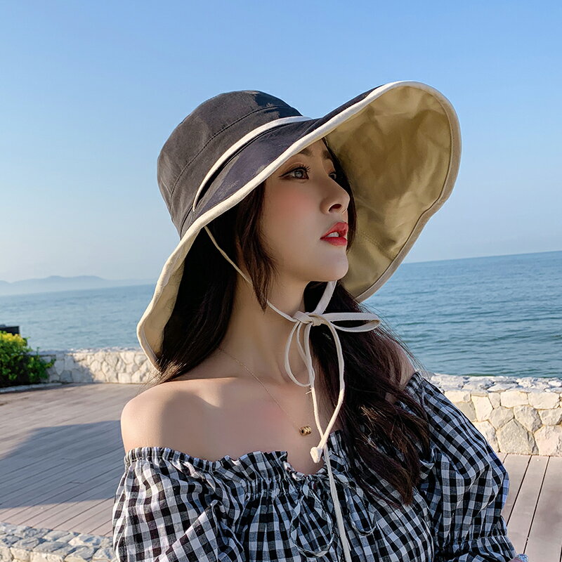 漁夫帽女夏季韓版潮日系百搭網紅雙面遮臉防曬紫外線大沿遮陽帽子