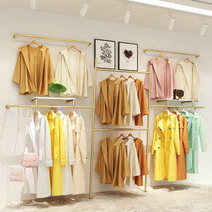 新簡約創意展示架上墻正側掛組合女裝童裝店貨架金色掛衣架子
