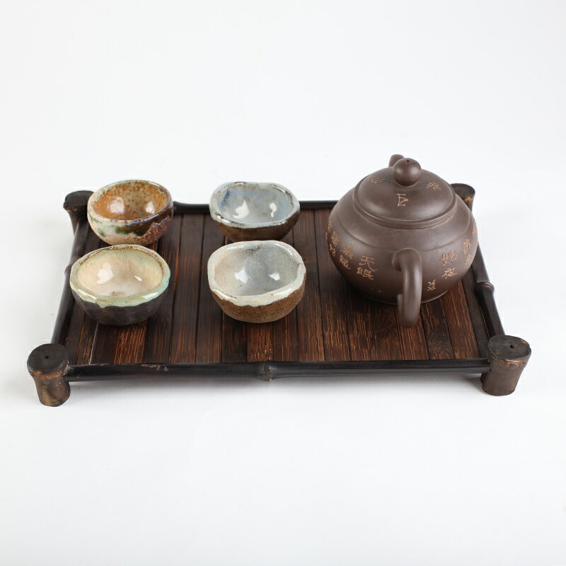 日式手工紫色茶托盤竹杯托茶具收納茶壺茶杯架茶桌杯墊竹排茶杯墊