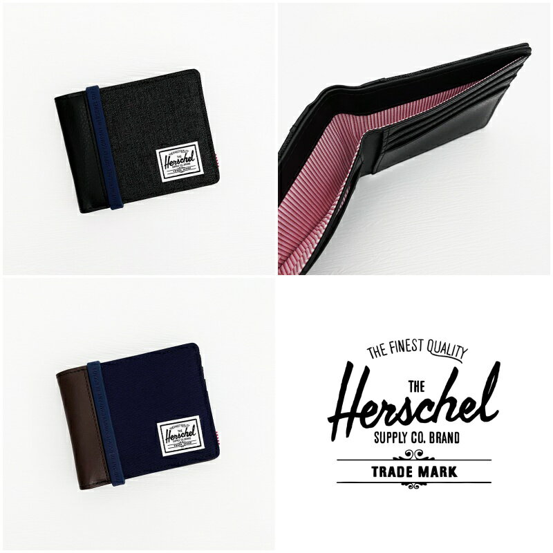 美國百分百【全新真品】Herschel 皮夾 短夾 RFID防盜 錢包 logo 證件夾 黑色/深藍 CR44
