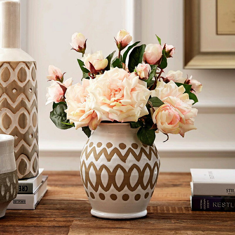 北歐簡約幾何風陶瓷復古花瓶樣板間歐美式客廳插花花器裝飾擺件