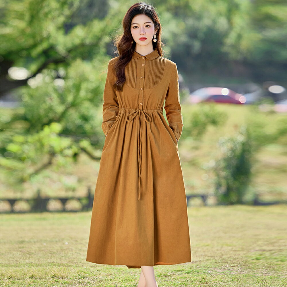 ＊ORead＊純棉燈芯絨連身裙洋裝(黃色M~2XL)【限定加碼✿全館滿額再折】