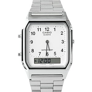 CASIO卡西歐 方型數字雙顯腕錶 不鏽鋼鐵錶 柒彩年代【NEC92】原廠公司貨