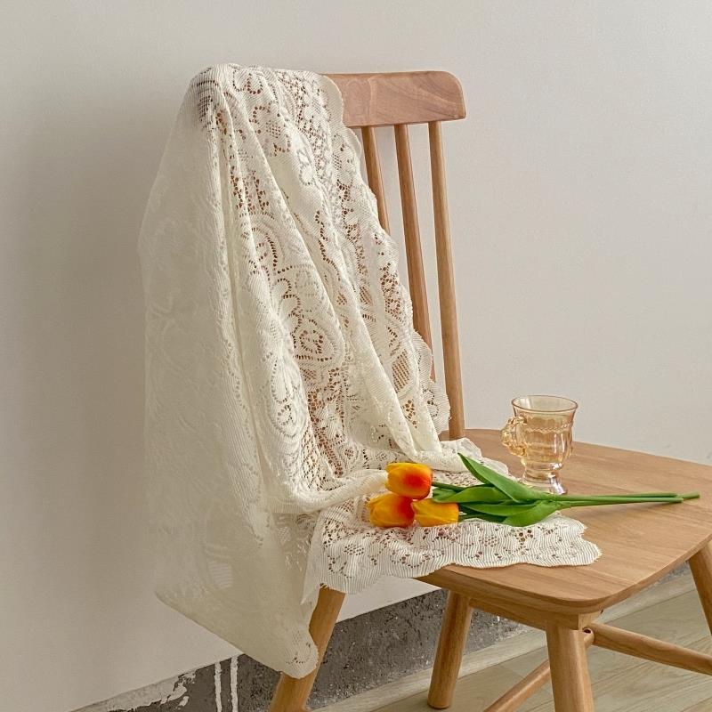 花邊鏤空白色蕾絲桌布正方形ins復古茶幾布床頭柜沙發冰箱罩蓋布