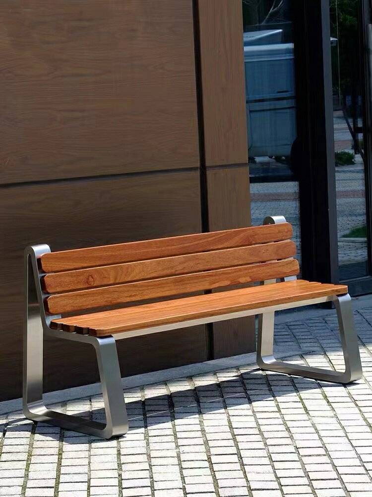 不銹鋼公園椅戶外長椅庭院雙人長條凳子室外防腐木塑木休閒鐵座椅 年終尾牙慶