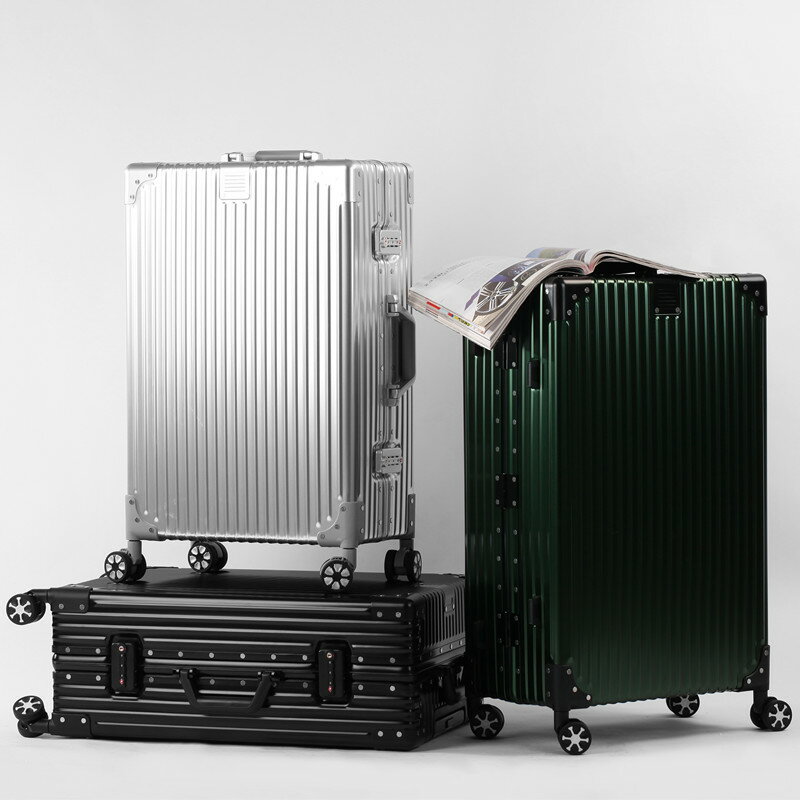 免運 多功能登機箱行李箱 合金行李箱鋁框全鋁拉桿箱萬向輪女金屬登機箱男24寸旅行箱