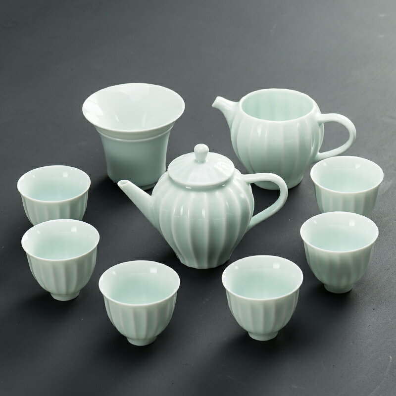 青瓷家用陶瓷功夫茶具套裝 整套茶壺茶杯茶濾茶海禮品茶具套裝