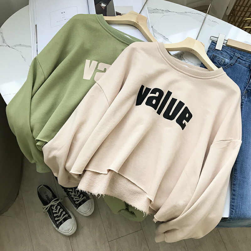 衛衣女寬松 慵懶風長袖上衣秋薄蕾絲飄帶 I#171入