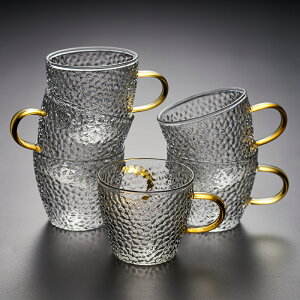 日式錘紋功夫茶具套裝耐熱玻璃茶杯小品杯品茗杯帶把水杯茶壺杯子