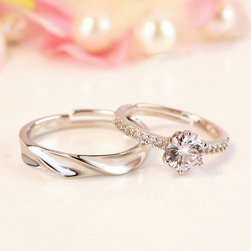 戒指 開口戒指 女戒指 情侶婚禮仿真開口排鑽鑽戒戒指女婚戒對戒假結婚一對小眾設計調節『ZW6496』 | 成名在望直營店 | 樂天市場Rakuten