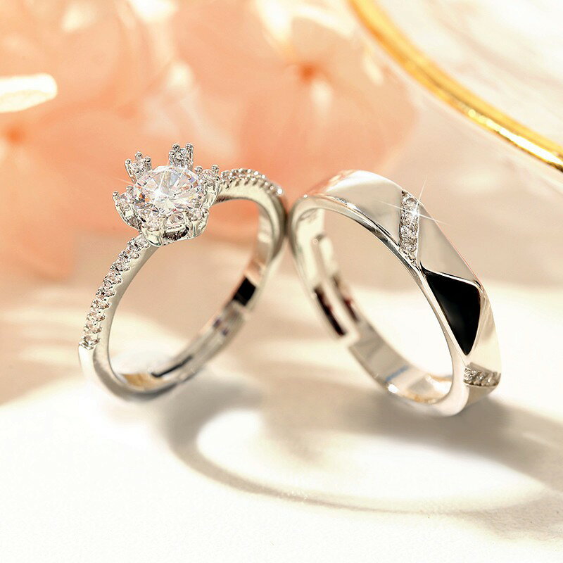 戒指 開口戒指 女戒指 情侶婚禮仿真開口排鑽鑽戒戒指女婚戒對戒假結婚一對小眾設計調節『ZW6496』 | 成名在望直營店 | 樂天市場Rakuten