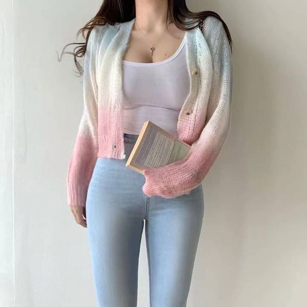 ANNAS 正韓 渲染 針織外套 針織衫 漸層 彩色 彩虹 暈染 紮染 夢幻 毛衣 外套 性感 女神 韓國 5