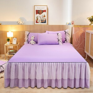 韓版公主風蕾絲床裙單件春夏薄款純色床罩三件套親膚棉花邊床單2m