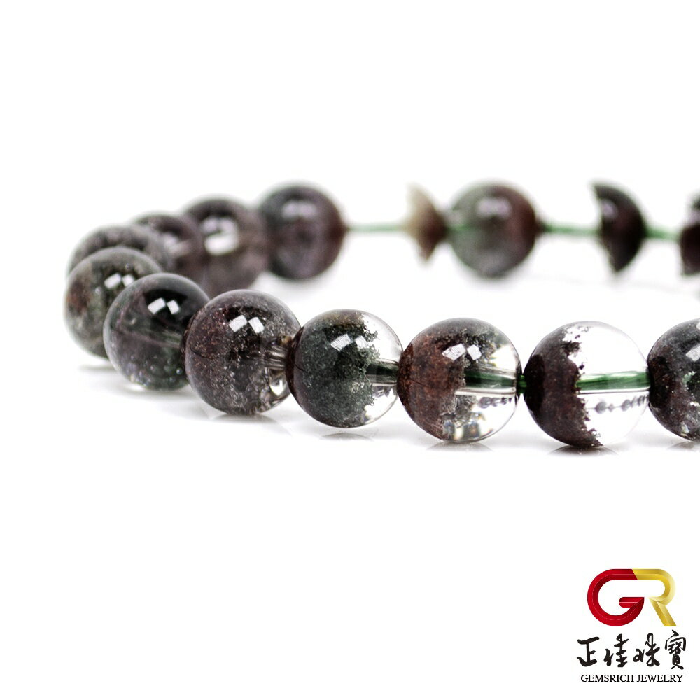綠幽靈 頂級聚寶盆綠幽靈 8.5-9mm 正財開運水晶 綠幽靈手珠 日本彈力繩 3