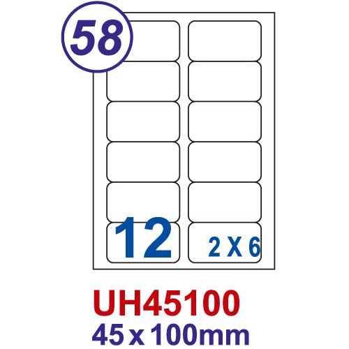 【Unistar .  12格 電腦標籤】UH45100  45×100mm (100張/盒)